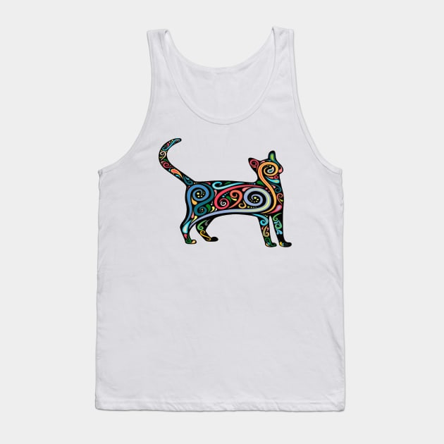 cat silhouette with colorful Design - Gifts Tank Top by kedesign1